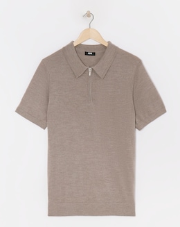 Brown Merino Wool Knitted Polo Slim Fit