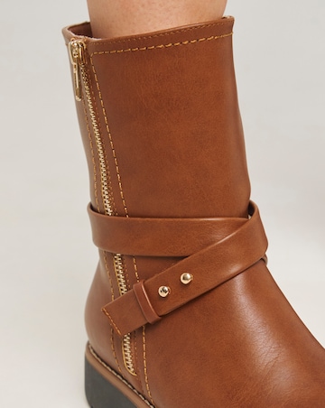 Heavenly Soles Billie Low Wedge Buckle Strap Boot - Extra Wide Fit (EEE)