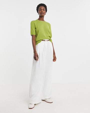 Green Crew Neck Short Puff Sleeve Jumper