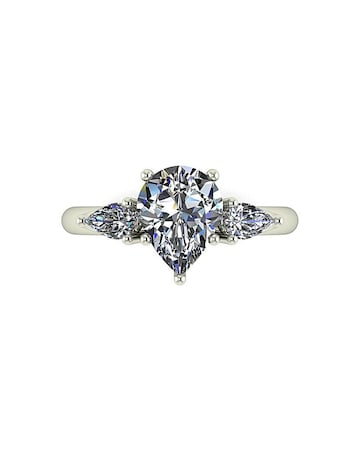 9ct White Gold 2ct Pear Shaped Moissanite Trilogy Ring