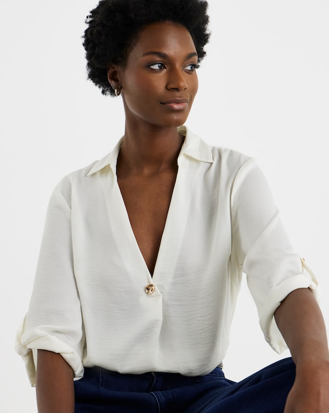 Ivory Button Detail Collar Popover Top