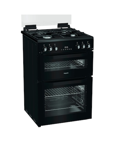 Hotpoint HDG6GDCB1 60cm Gas Double Cooker with Glass Lid - Black + Install