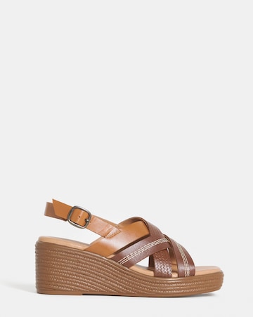 Hudson Crossover Stitch Detail Leather Wedged Sandals - Extra Wide Fit (EEE)
