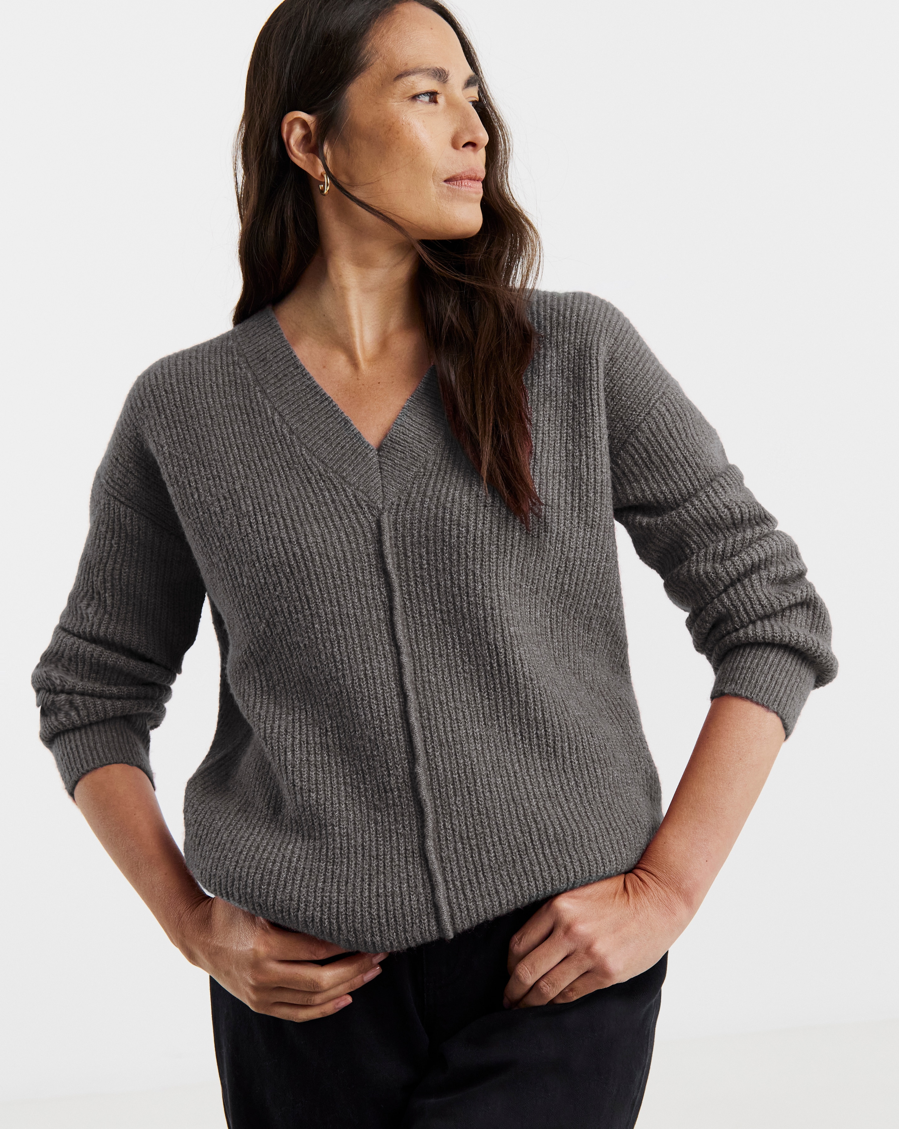 Cosy Yarn Charcoal V Neck Jumper