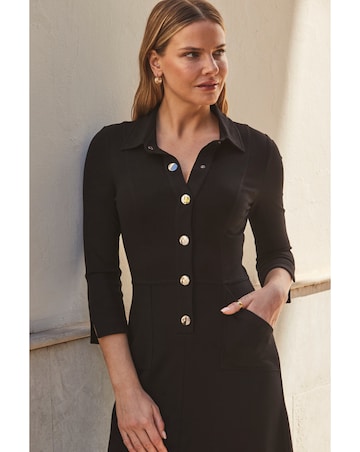 Sosandar Black Ponte Popper Front Jersey Dress