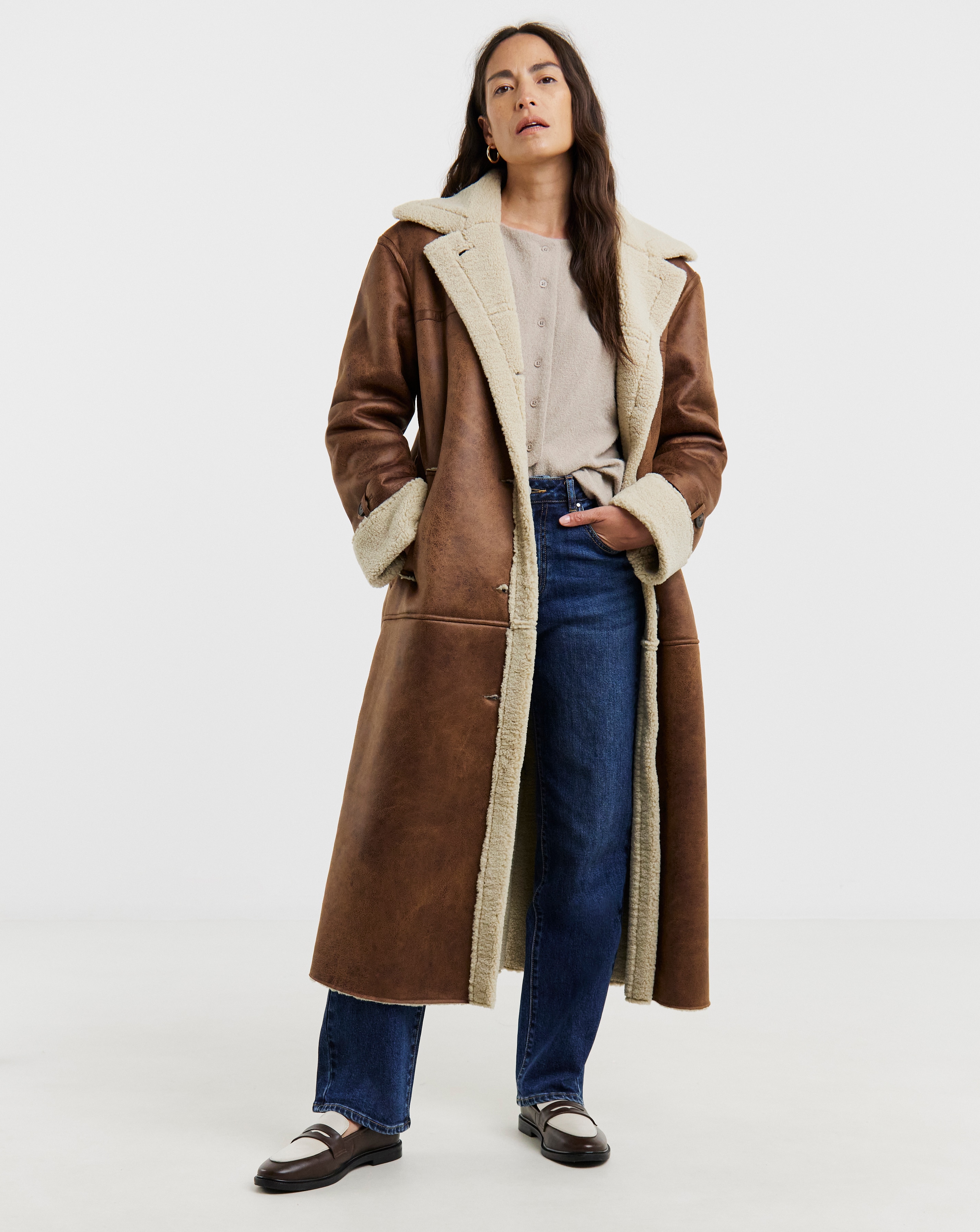 Tan Maxi Shearling Coat | JD Williams