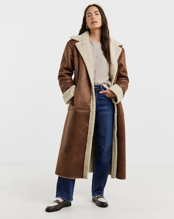 Tan Maxi Shearling Coat