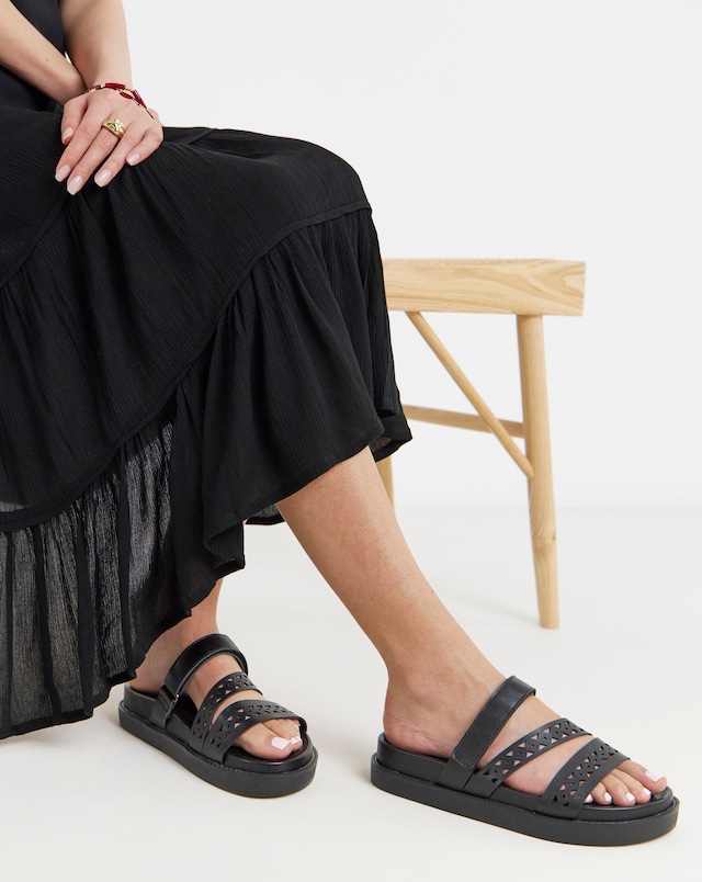 Cyra Laser Cut Detail Footbed Sandals - Wide Fit (E)