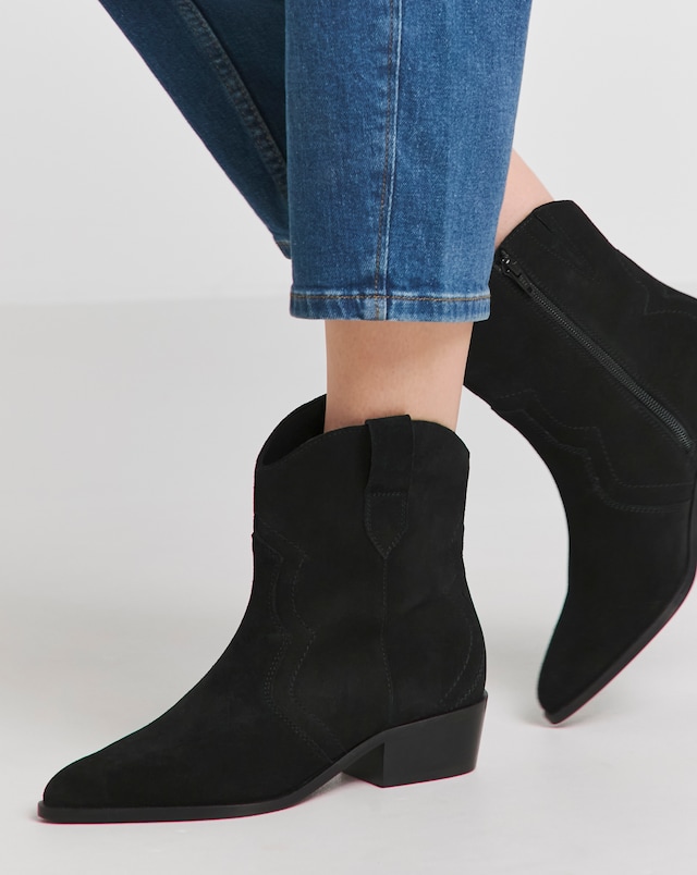 Myra Classic Suede Western Ankle Boot - Wide Fit (E)