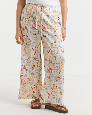 Simply Be Conversational Print Linen Blend Wide Leg Trouser