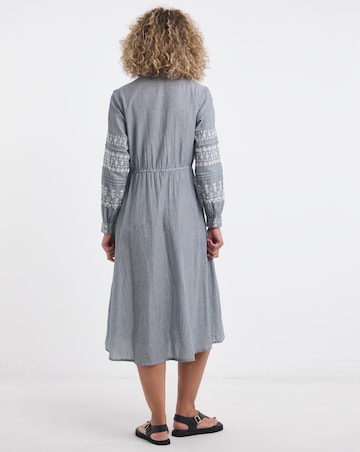 Anise Coralie Embroidered Sleeve Button Front Cotton Dress