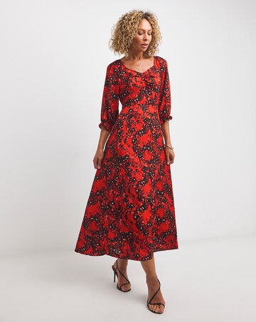 Printed Sweetheart Midi Tea Dress