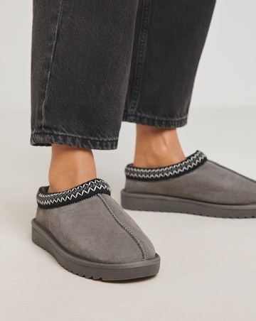 Reese Suede Embroidery Mule Snug Slipper - Extra Wide Fit (EEE)