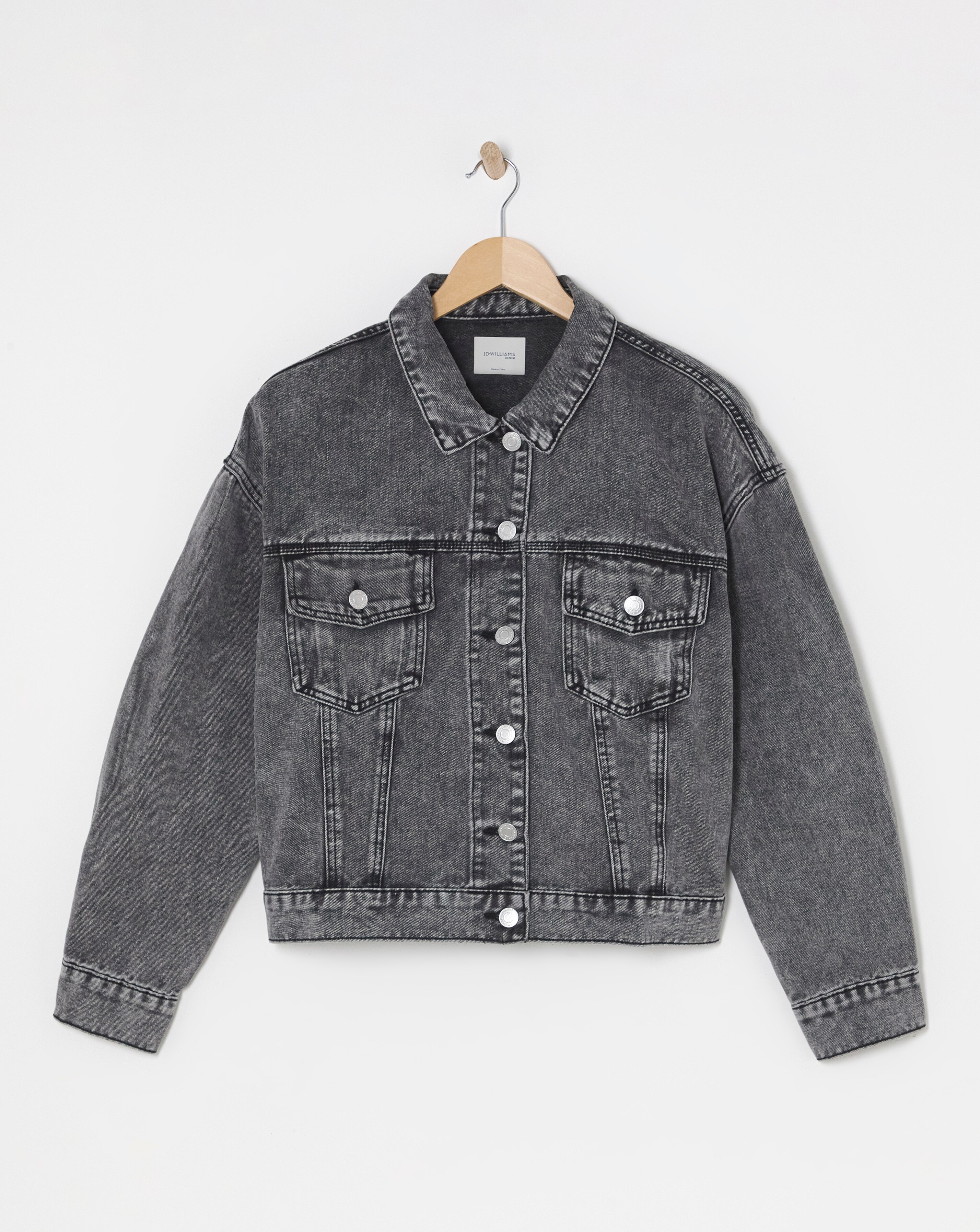Washed Black Cropped Denim Jacket | JD Williams