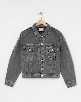 Washed Black Cropped Denim Jacket