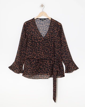 Chiffon Wrap Blouse - Leopard