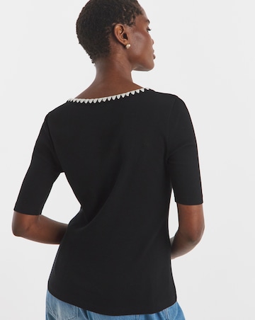 Stitch Neck Half Sleeve Rib Top