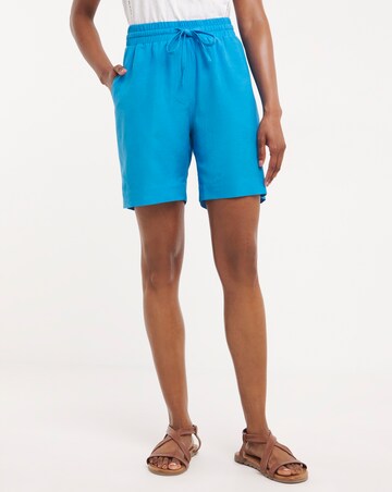 Blue Easy Care Linen Mix Knee Length Shorts