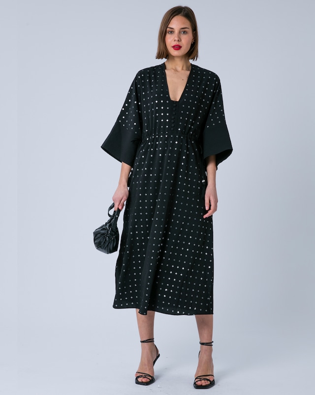 Religion Black Sequin Long Line Helena Kaftan
