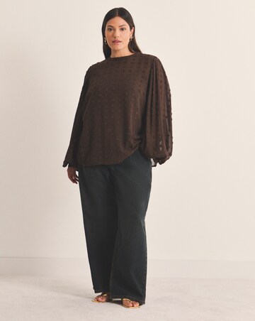 Simply Be Chocolate Dobby Exaggerated Sleeve Blouse