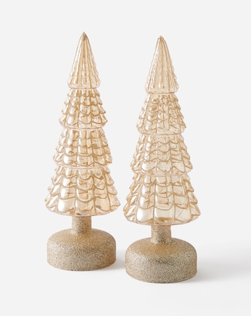 Gisela Graham Gold Glass Light Up Christmas Trees - Set of 2