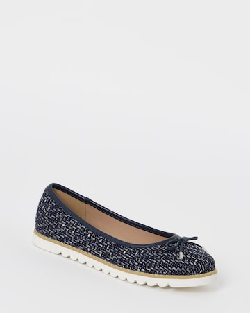 Cushion Walk Navy Bow Detail Boucle Ballerinas - Extra Wide Fit (EEE)