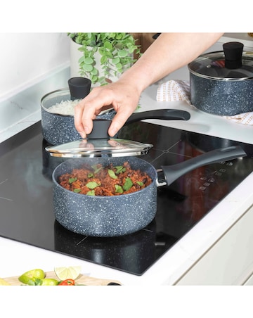 Russell Hobbs Nightfall Stone 3 Piece Saucepan Set - 16cm, 18cm and 30cm