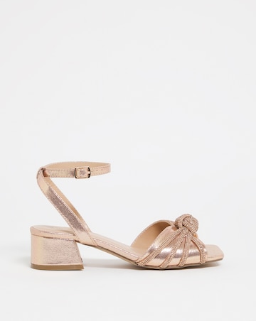 Elsie Metallic Diamante Low Block Heeled Sandals - Extra Wide Fit (EEE)