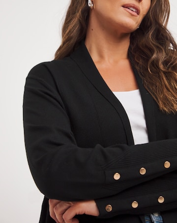 Black Longline Button Cuff Edge to Edge Cardigan