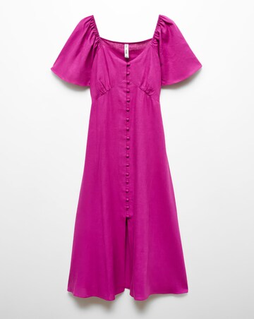 Mango Buttoned Linen Blend Midi Dress