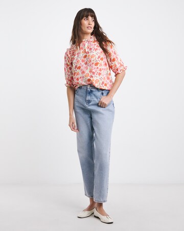Anise Delphine Pink Floral Print Shirred Shoulder Top