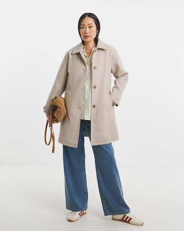 Oatmeal High Collar Button Front Lined Coat