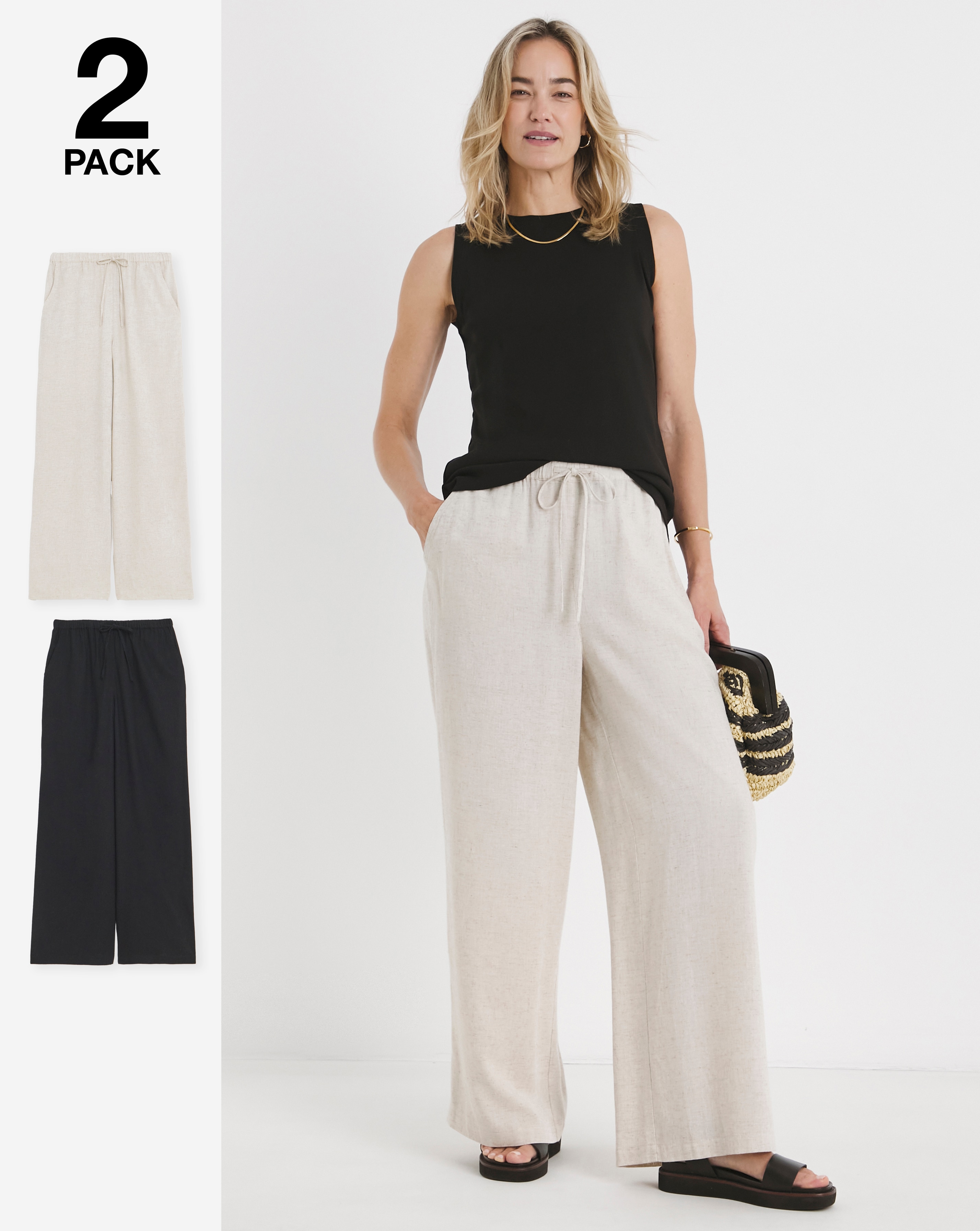 Cool Stone Linen Mix Wide Leg Trousers | JD Williams