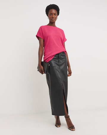 Textured Curved Hem Longline Top