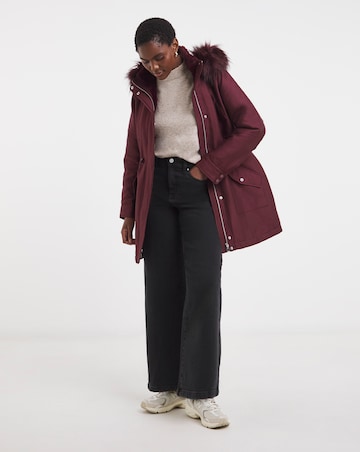 Burgundy Faux Fur Lined Parka Coat