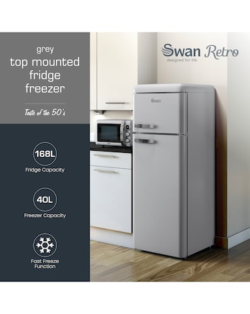 Swan SR11010GRNE Retro 30/70 Top Mounted Fridge Freezer - Grey