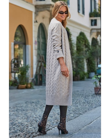 Sosandar Cable Button Cuff Maxi Cardi