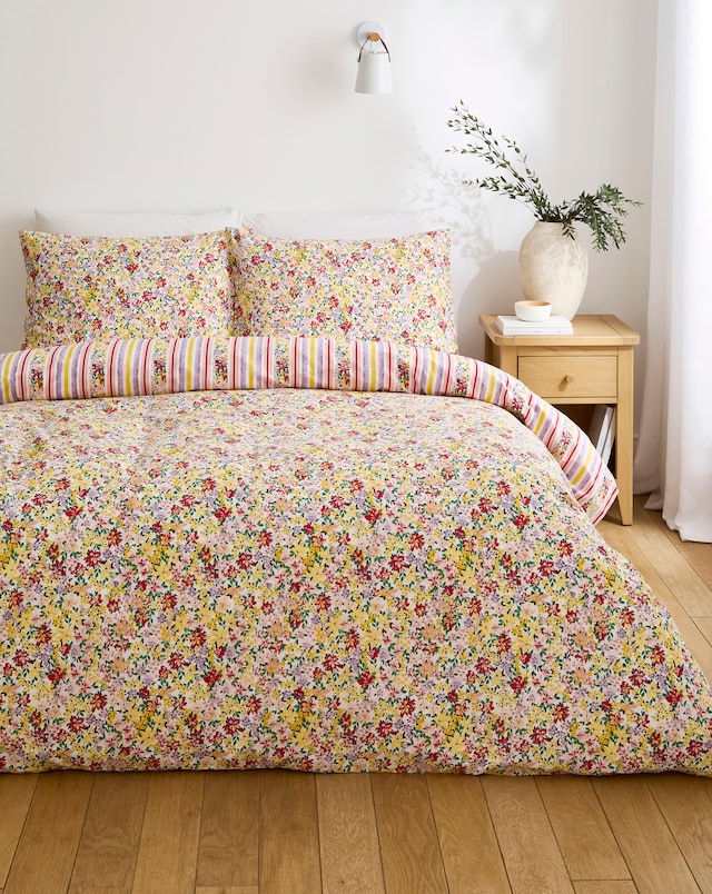 Emmie Floral Stripe Cotton Blend Reversible Duvet Cover Set