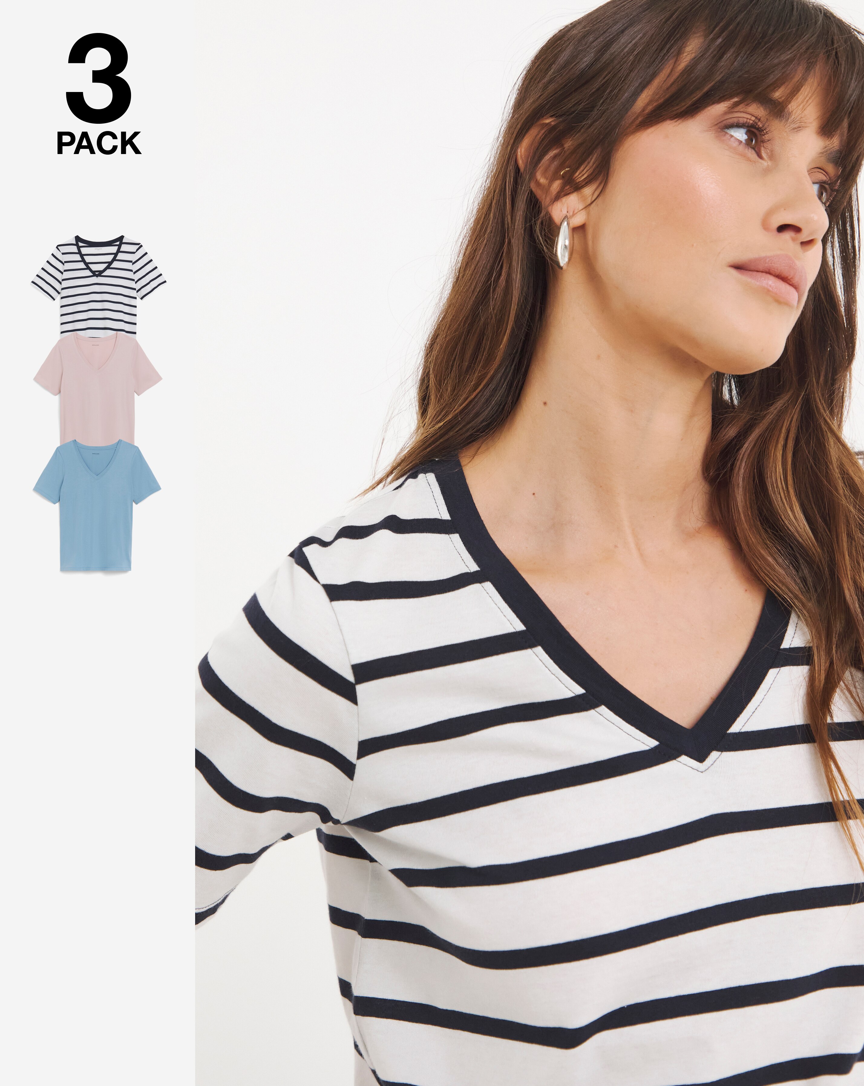 Pure Cotton 3 Pack V Neck T-shirt