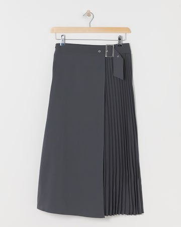 Charcoal Wrap Kilt Pleated Maxi Skirt