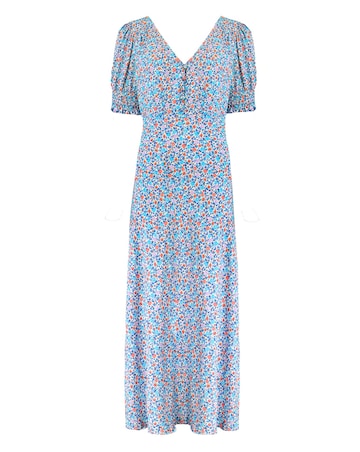 Ro&Zo Ditsy Print Shirred Cuff Midi Dress