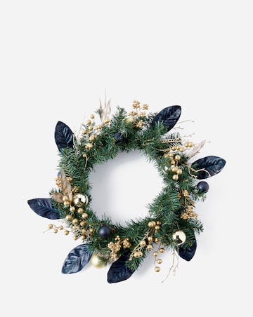 Gold and Blue Berry and Leaves Wreath 60cm