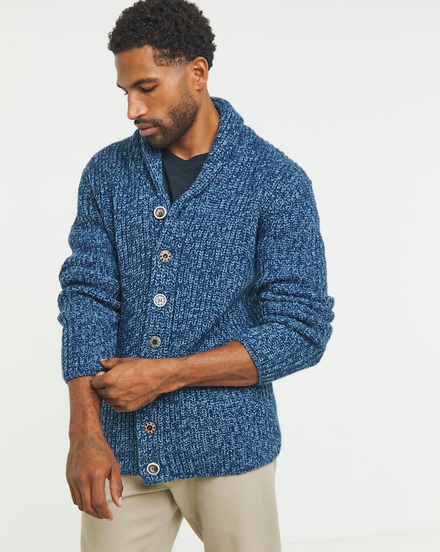 Joe Browns Marl Chunky Knit Shawl Neck Cardigan - Blue