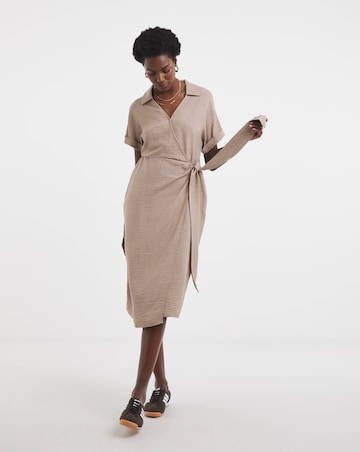 Textured Fabric Short Sleeve Wrap Dress