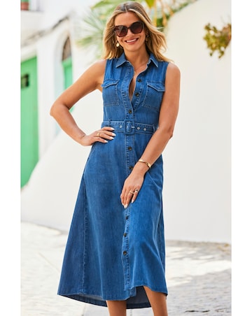 Sosandar Belted Denim Shirt Dress