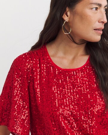 Red Sequin Angel Sleeve Top