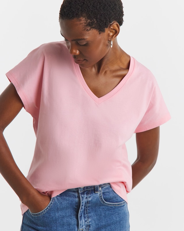 Pink V-Neck Short Sleeve T-Shirt
