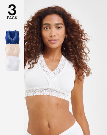 Pretty Secrets 3 Pack Navy/Blush/White Lace Trim Comfort Tops A-D