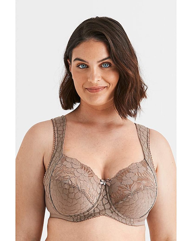 Miss Mary of Sweden Jacquard & Lace Wired Bra Taupe