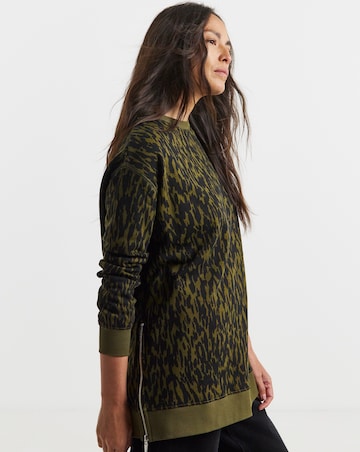 Plum Print Side Zip Longline Sweatshirt